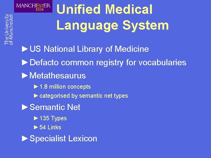 Unified Medical Language System ►US National Library of Medicine ►Defacto common registry for vocabularies