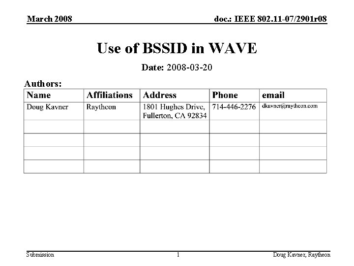 March 2008 doc. : IEEE 802. 11 -07/2901 r 08 Use of BSSID in