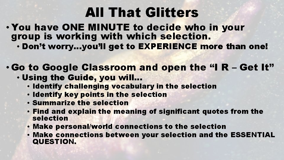 All That Glitters • You have ONE MINUTE to decide who in your group