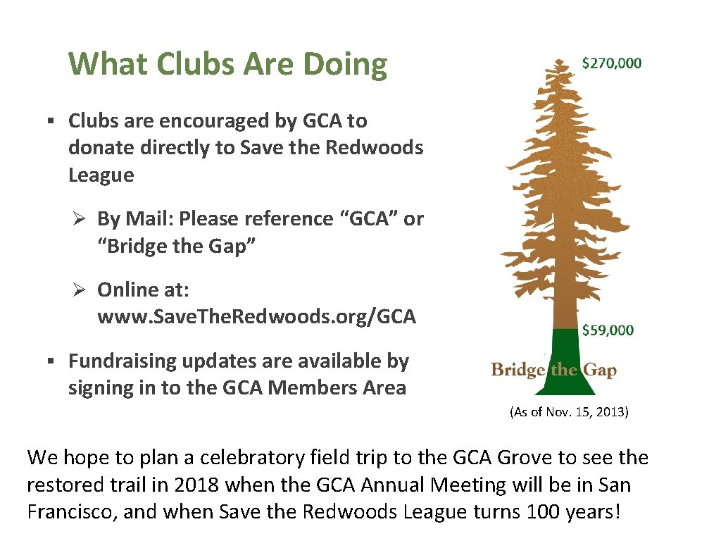 What Clubs Are Doing § Clubs are encouraged by GCA to donate directly to