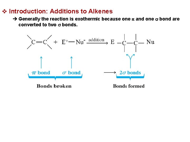 v Introduction: Additions to Alkenes è Generally the reaction is exothermic because one p