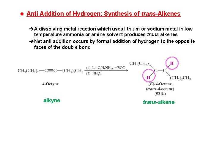 l Anti Addition of Hydrogen: Synthesis of trans-Alkenes èA dissolving metal reaction which uses