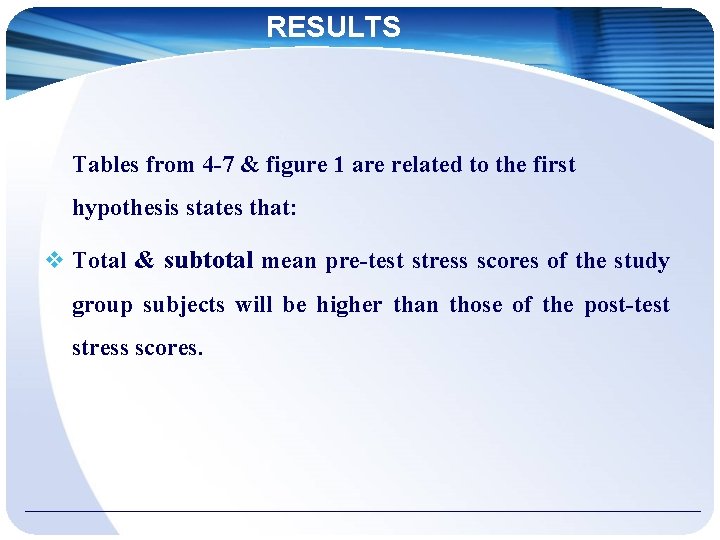 RESULTS Tables from 4 -7 & figure 1 are related to the first hypothesis