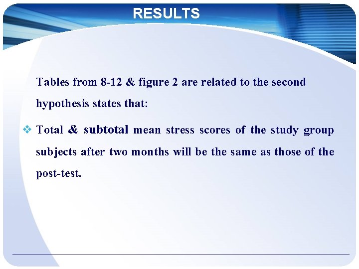 RESULTS Tables from 8 -12 & figure 2 are related to the second hypothesis