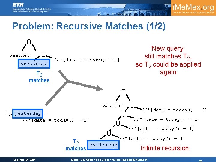 Problem: Recursive Matches (1/2) U weather U yesterday New query still matches T 2,