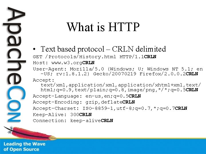 What is HTTP • Text based protocol – CRLN delimited GET /Protocols/History. html HTTP/1.