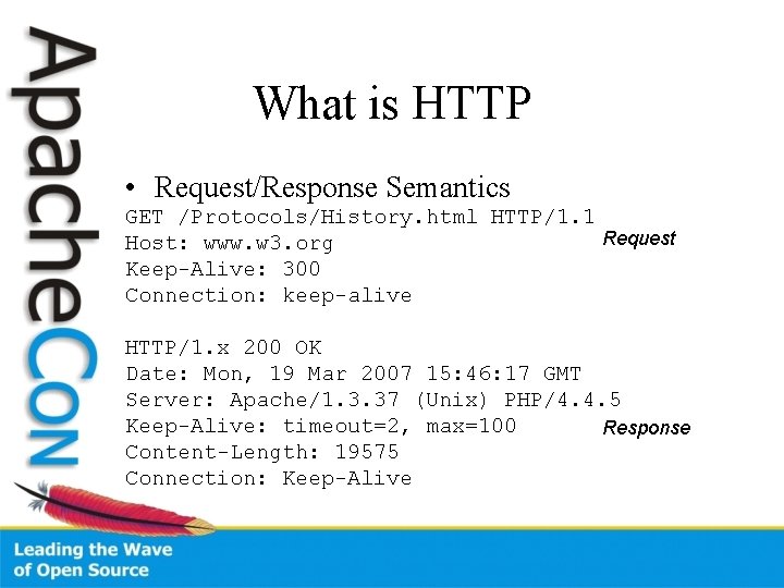 What is HTTP • Request/Response Semantics GET /Protocols/History. html HTTP/1. 1 Request Host: www.