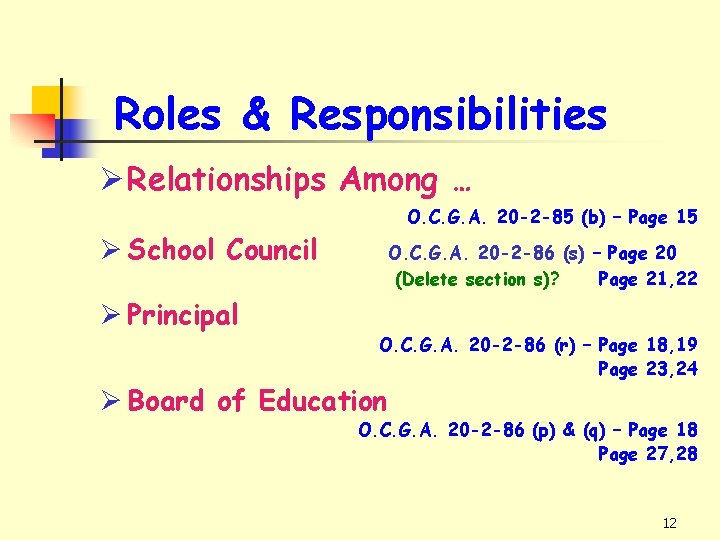 Roles & Responsibilities Ø Relationships Among … O. C. G. A. 20 -2 -85