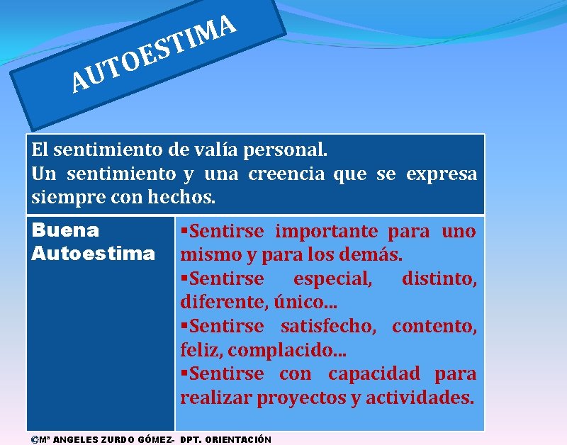 AU S E TO A M TI El sentimiento de valía personal. Un sentimiento