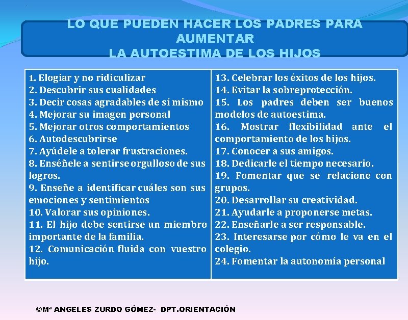 . . LO QUE PUEDEN HACER LOS PADRES PARA AUMENTAR LA AUTOESTIMA DE LOS