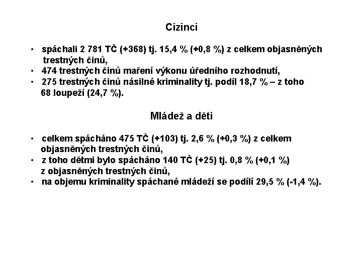 Cizinci • spáchali 2 781 TČ (+368) tj. 15, 4 % (+0, 8 %)