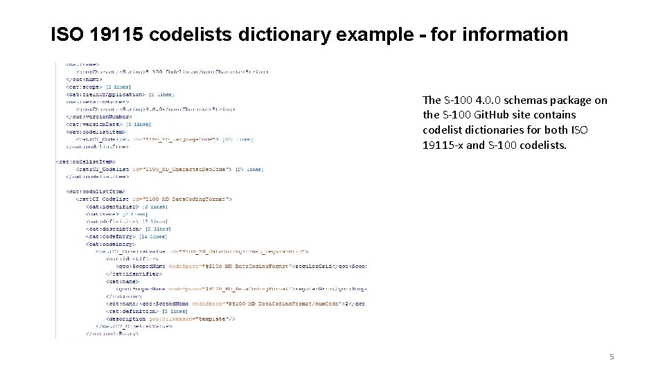 ISO 19115 codelists dictionary example - for information The S-100 4. 0. 0 schemas