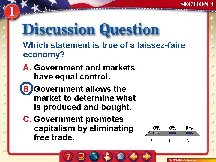 Which statement is true of a laissez-faire economy? A. Government and markets have equal