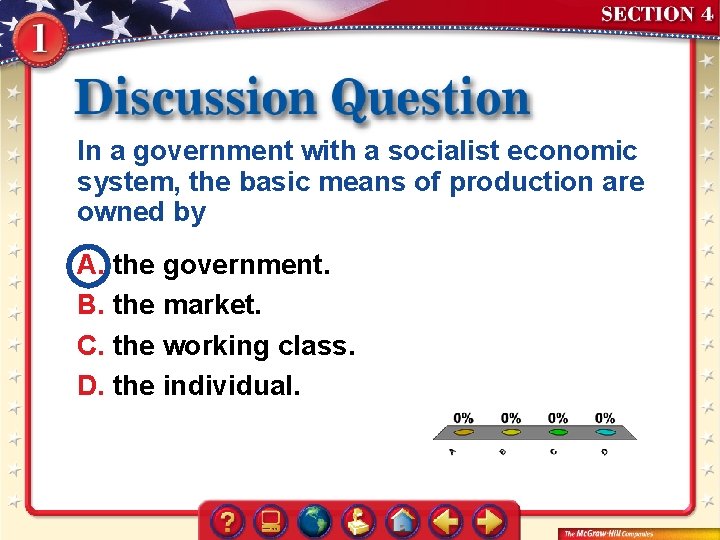 In a government with a socialist economic system, the basic means of production are