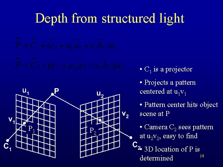Depth from structured light • C 1 is a projector • Projects a pattern