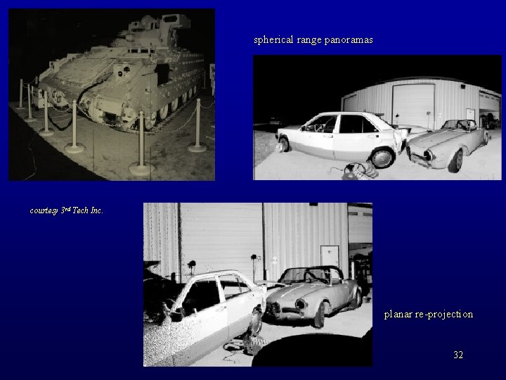 spherical range panoramas courtesy 3 rd Tech Inc. planar re-projection 32 