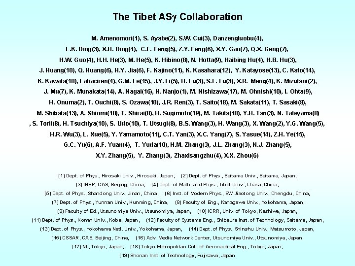 The Tibet ASg Collaboration M. Amenomori(1), S. Ayabe(2), S. W. Cui(3), Danzengluobu(4), L. K.