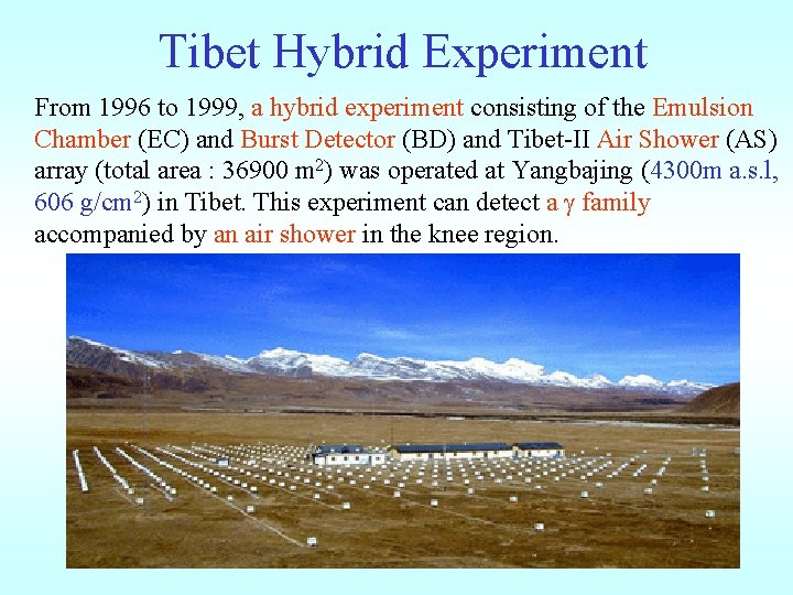Tibet Hybrid Experiment From 1996 to 1999, a hybrid experiment consisting of the Emulsion