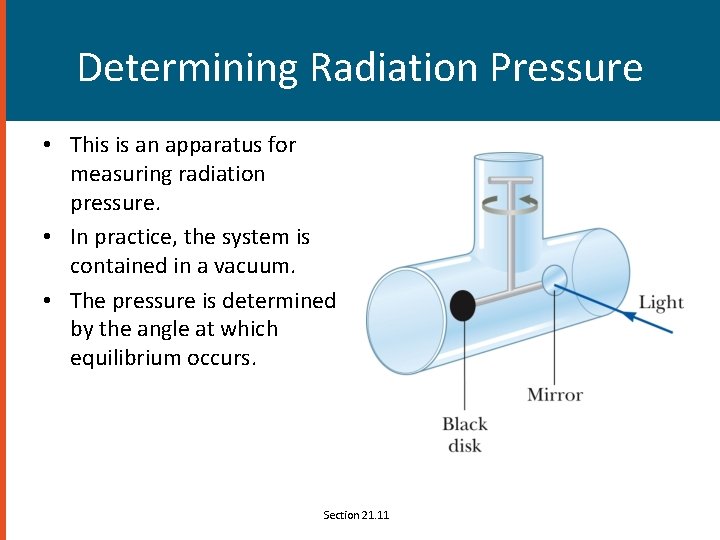 Determining Radiation Pressure • This is an apparatus for measuring radiation pressure. • In