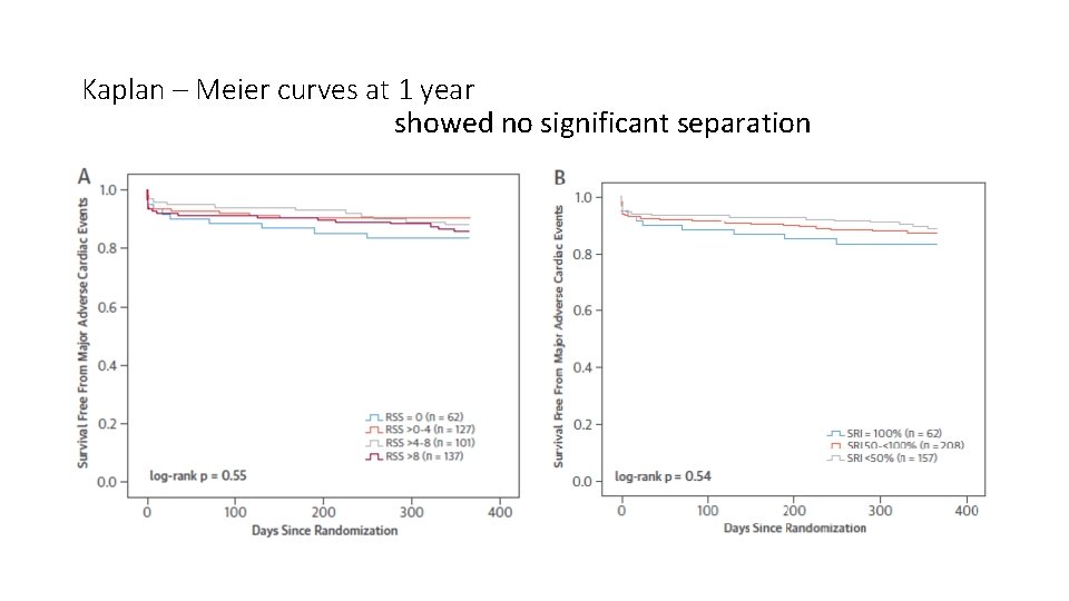 Kaplan – Meier curves at 1 year showed no significant separation 