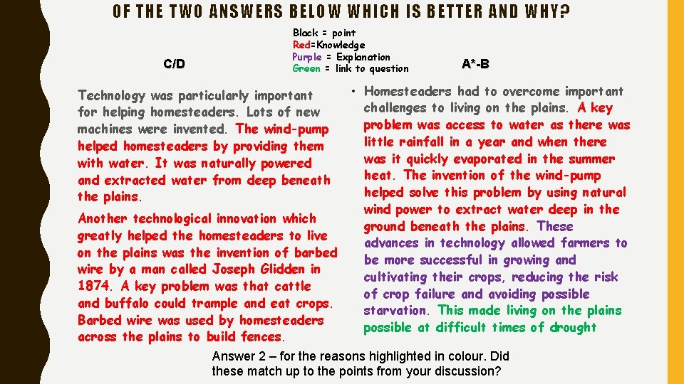 OF THE TWO ANSWERS BELOW WHICH IS BETTER AND WHY? C/D Black = point