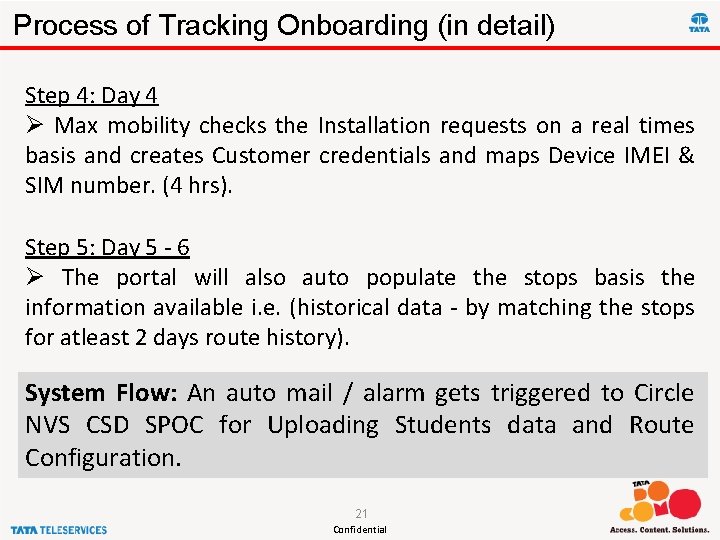 Process of Tracking Onboarding (in detail) Step 4: Day 4 Ø Max mobility checks