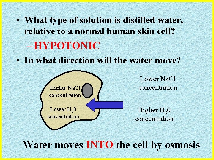  • What type of solution is distilled water, relative to a normal human