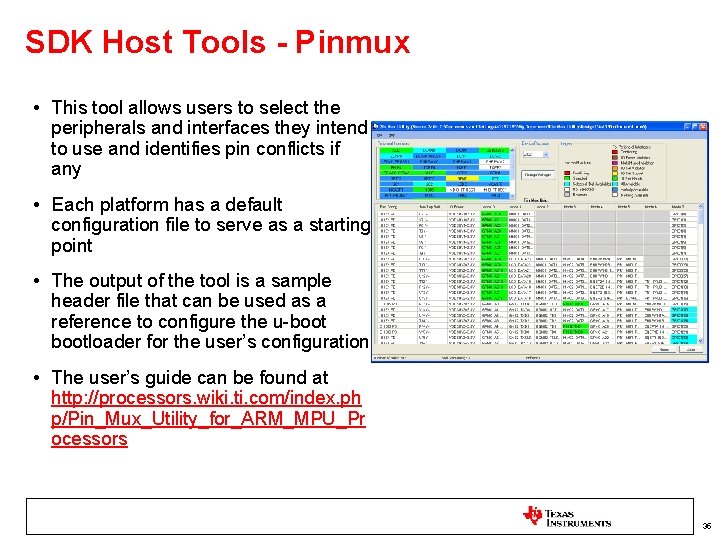 SDK Host Tools - Pinmux • This tool allows users to select the peripherals