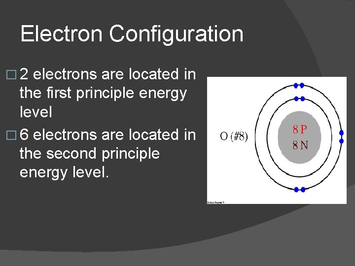 Electron Configuration � 2 electrons are located in the first principle energy level �