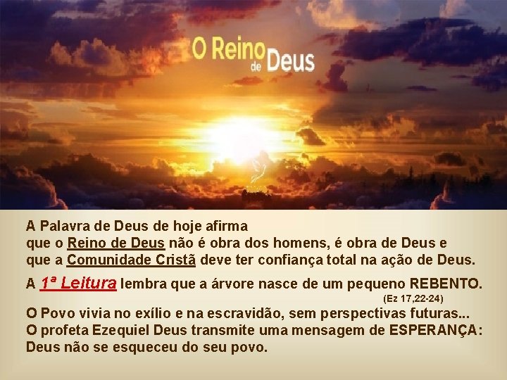 A Palavra de Deus de hoje afirma que o Reino de Deus não é