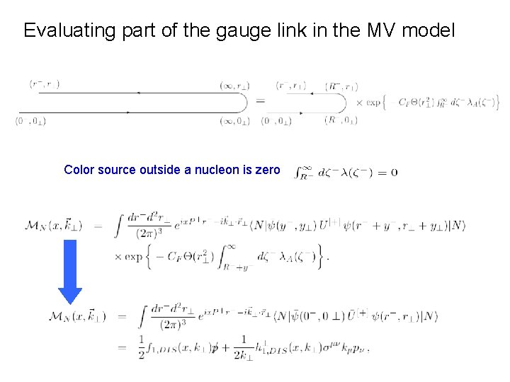 Evaluating part of the gauge link in the MV model Color source outside a