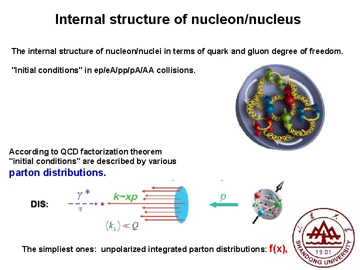 Internal structure of nucleon/nucleus The internal structure of nucleon/nuclei in terms of quark and