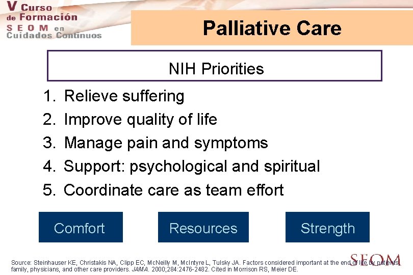 Palliative Care NIH Priorities 1. 2. 3. 4. 5. Relieve suffering Improve quality of