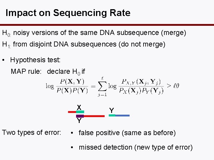 Impact on Sequencing Rate H 0: noisy versions of the same DNA subsequence (merge)