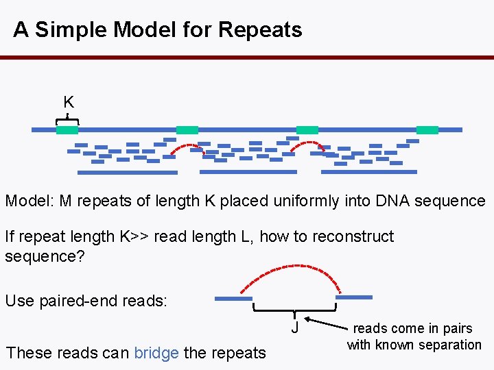 A Simple Model for Repeats K Model: M repeats of length K placed uniformly