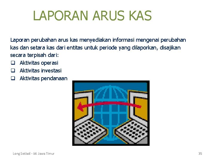 LAPORAN ARUS KAS Laporan perubahan arus kas menyediakan informasi mengenai perubahan kas dan setara