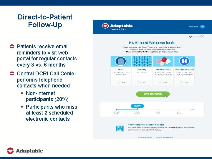 Direct-to-Patient Follow-Up Patients receive email reminders to visit web portal for regular contacts every