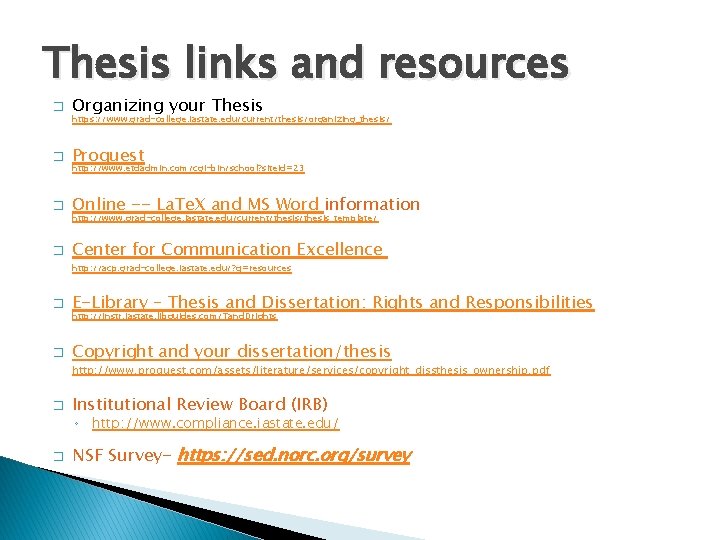 Thesis links and resources � Organizing your Thesis � Proquest � Online -- La.