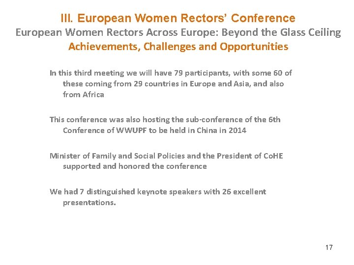 III. European Women Rectors’ Conference European Women Rectors Across Europe: Beyond the Glass Ceiling