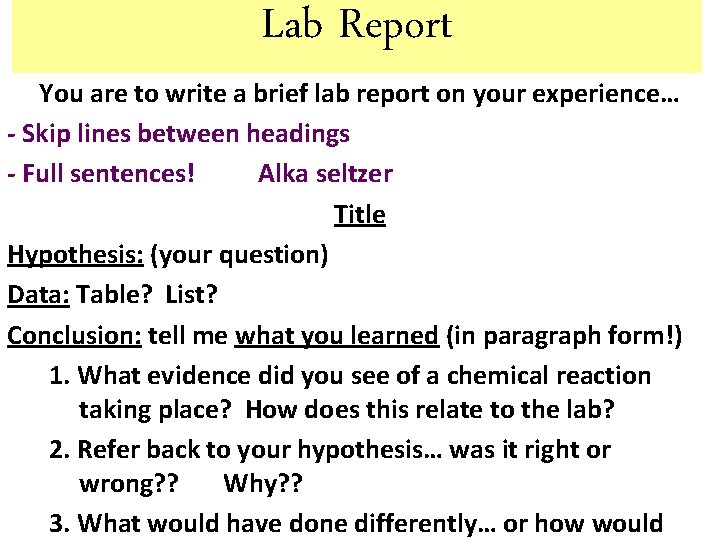 Lab Report You are to write a brief lab report on your experience… -