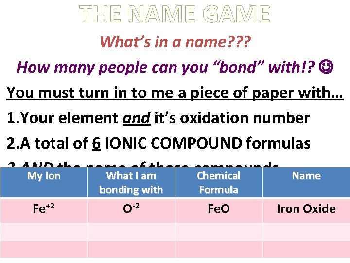 THE NAME GAME What’s in a name? ? ? How many people can you
