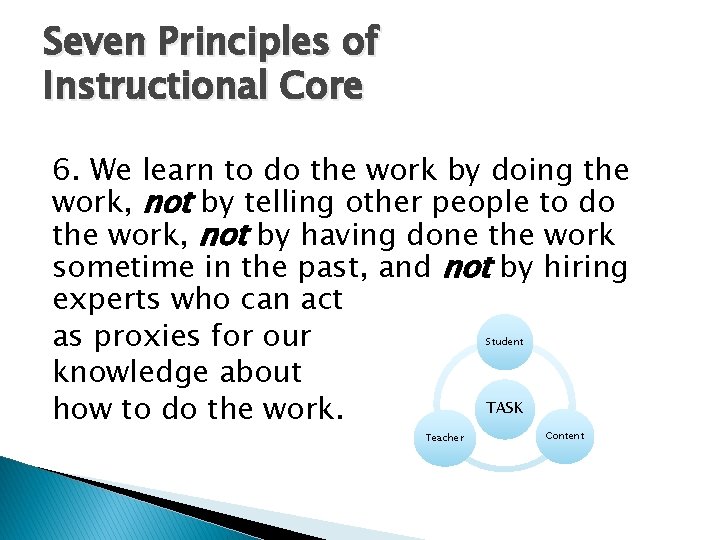 Seven Principles of Instructional Core 6. We learn to do the work by doing