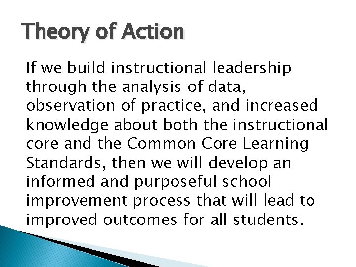 Theory of Action If we build instructional leadership through the analysis of data, observation