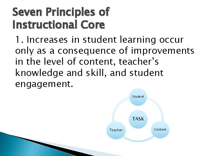 Seven Principles of Instructional Core 1. Increases in student learning occur only as a