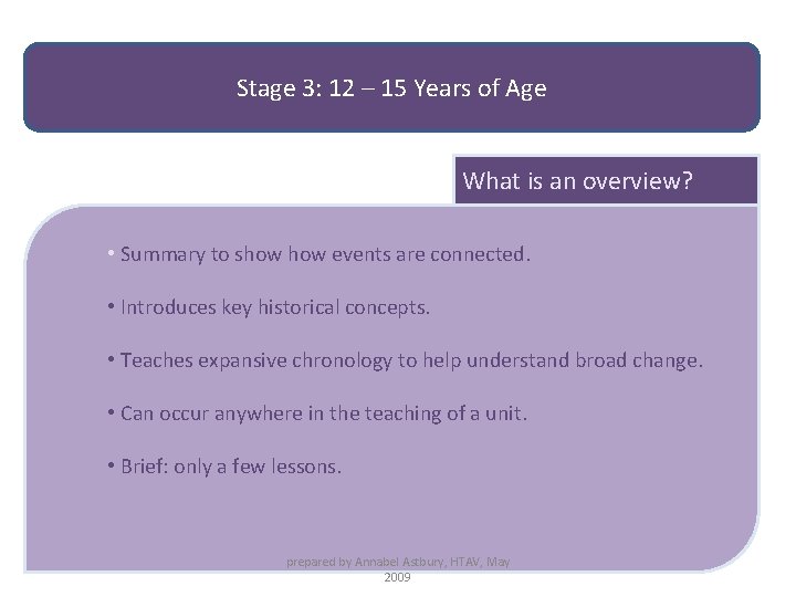 Stage 3: 12 – 15 Years of Age What is an overview? • Summary