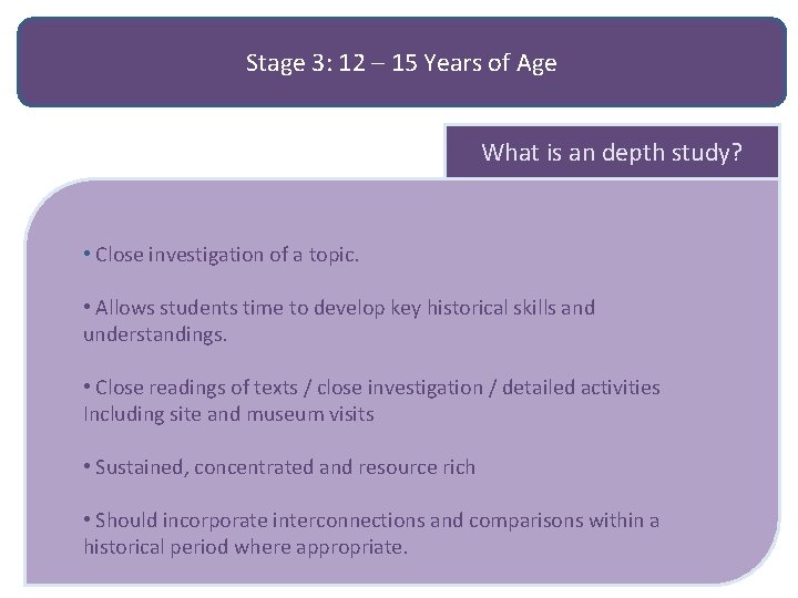 Stage 3: 12 – 15 Years of Age What is an depth study? •