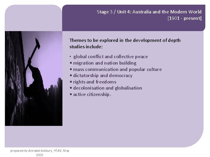 Stage 3 / Unit 4: Australia and the Modern World [1901 - present] Themes