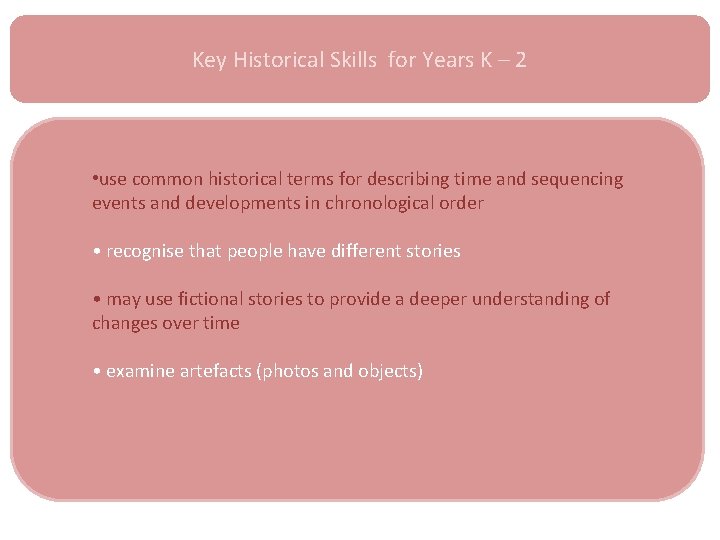 Key Historical Skills for Years K – 2 • use common historical terms for