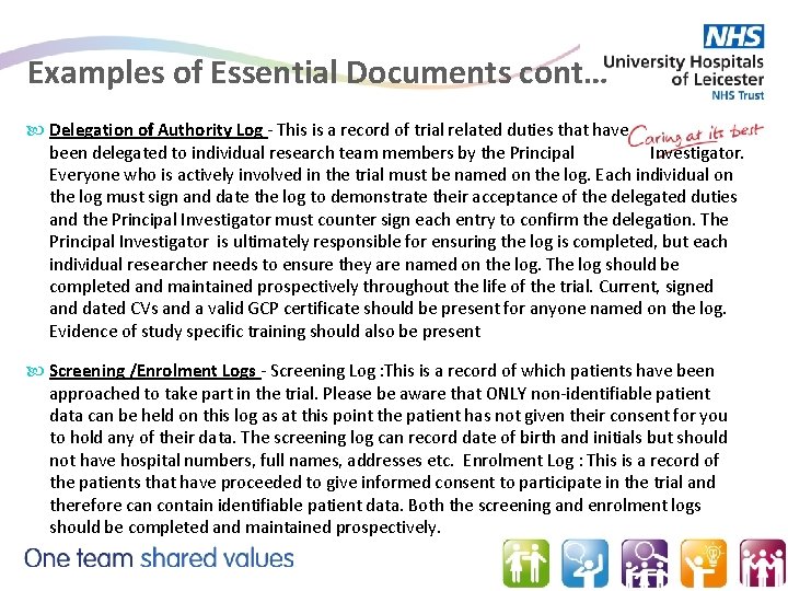 Examples of Essential Documents cont… Delegation of Authority Log - This is a record