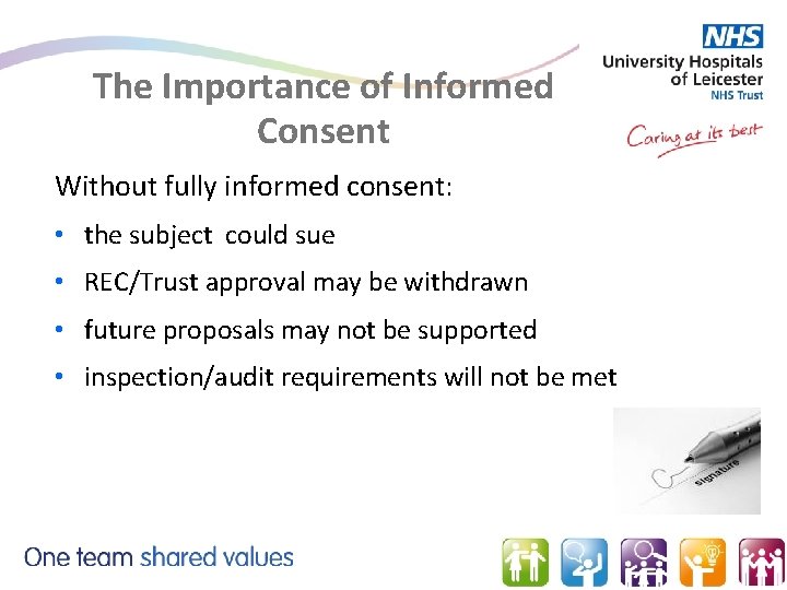 The Importance of Informed Consent Without fully informed consent: • the subject could sue